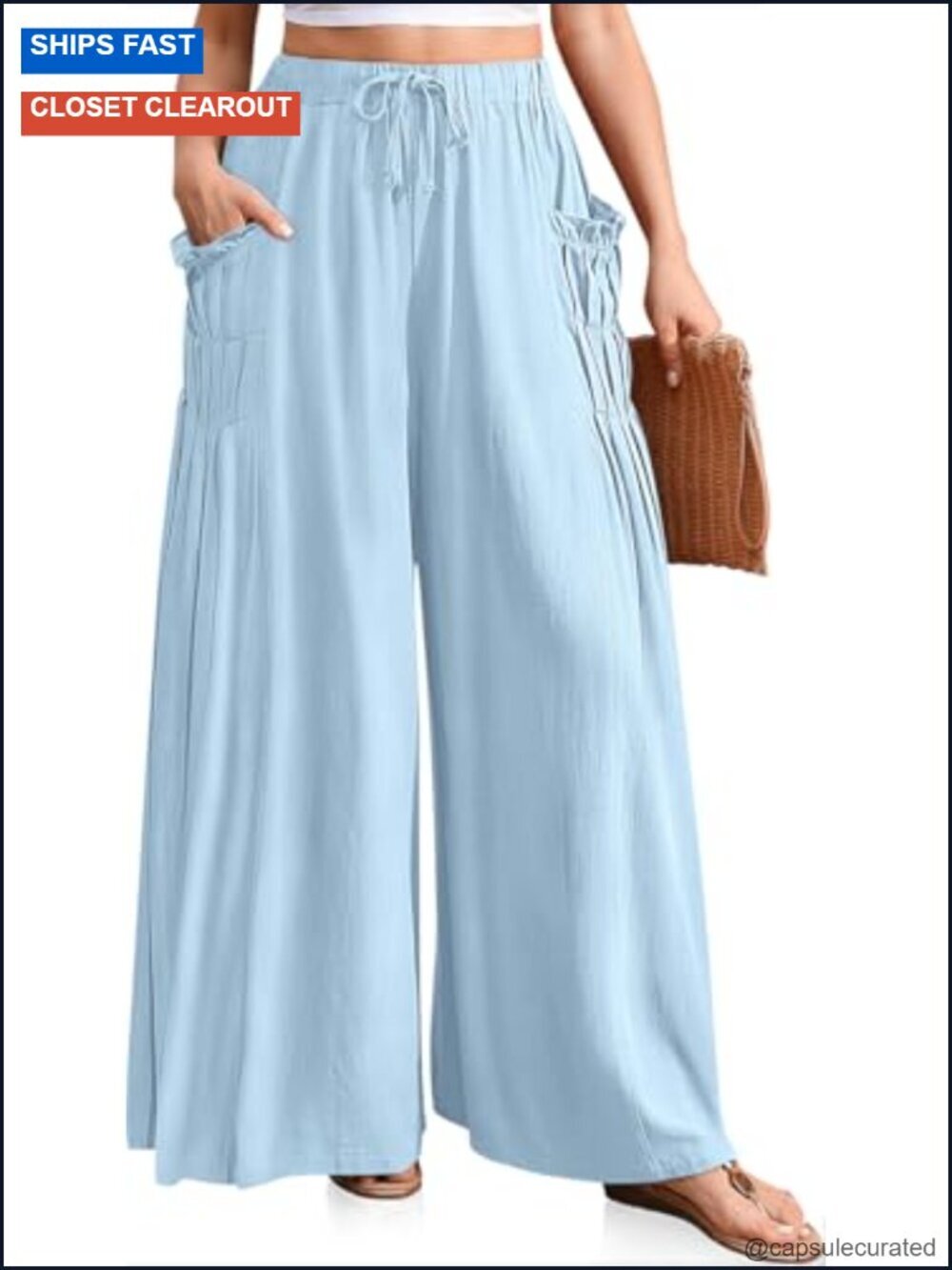 Women Wide Leg Linen Blend Palazzo Pants with Pockets